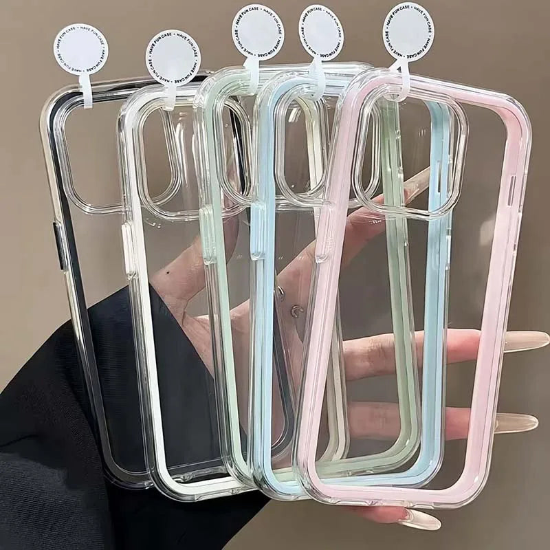 Luxury Candy Color Frame Clear Back Phone Case For iPhone 17 16 15 14 13 12 Pro Max 11 16PLUS 17 Acrylic Shockproof Bumper Cover