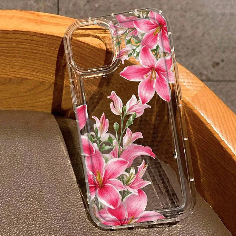 Cherry Flower Print Clear Case For iPhone 17 Air 16 15 14 13 Pro Max 11 12 Mini X XR XS 7 8 Plus SE2 Stylish Shockproof Cover