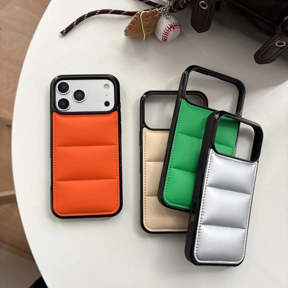 Luxury Down Jacket Silicone Phone Case For iPhone 17 Air 16 15 Plus 14 13 12 Pro Max 17ProMax Winter Colorful Soft Puffer Cover
