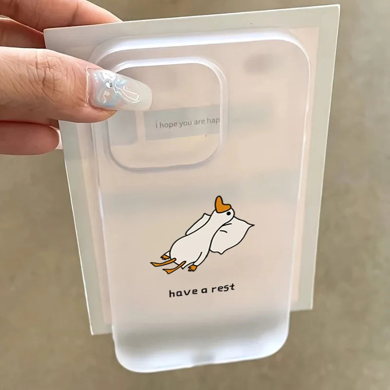 Super Cute Duck Quack Matte Translucent Phone Case For iPhone 17 16 15 14 13 12 11 Pro Air 16E X XR XSMax 7 8 Plus SE Mini Cover
