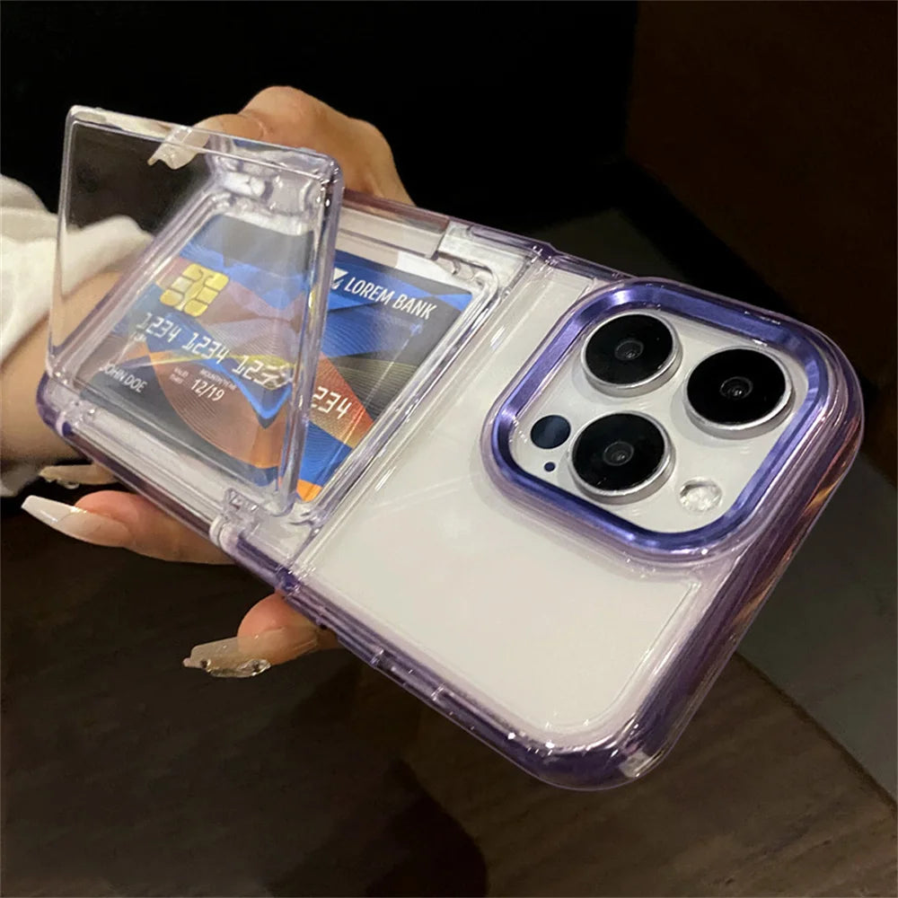 Transparent Card Slot Bag Holder Phone Case For iPhone 15 14 13 11 12 16 17 Pro Max Shockproof Protection Hard Acrylic Cover