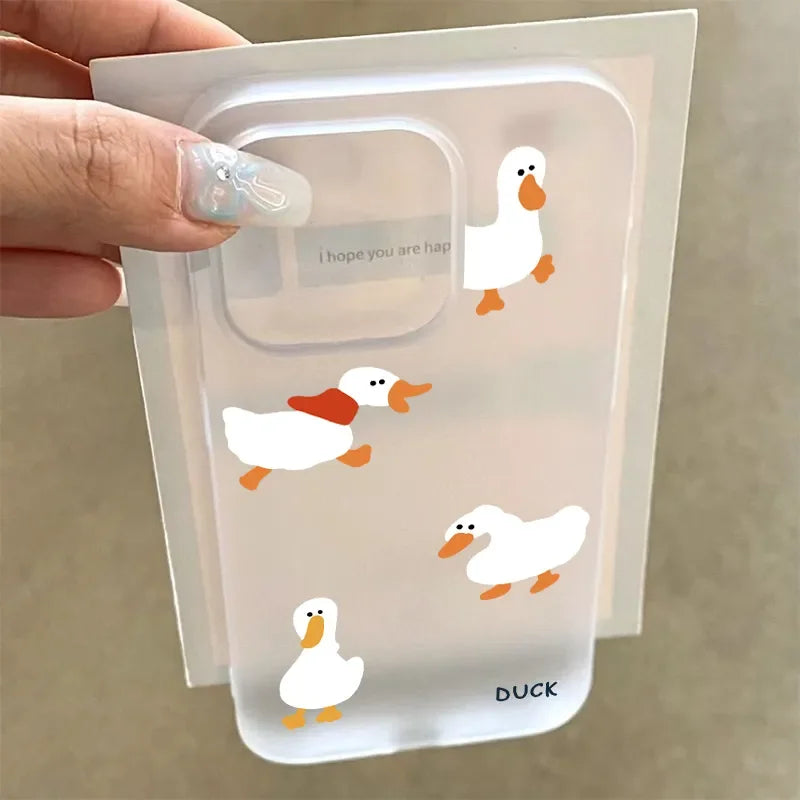 Super Cute Duck Quack Matte Translucent Phone Case For iPhone 17 16 15 14 13 12 11 Pro Air 16E X XR XSMax 7 8 Plus SE Mini Cover