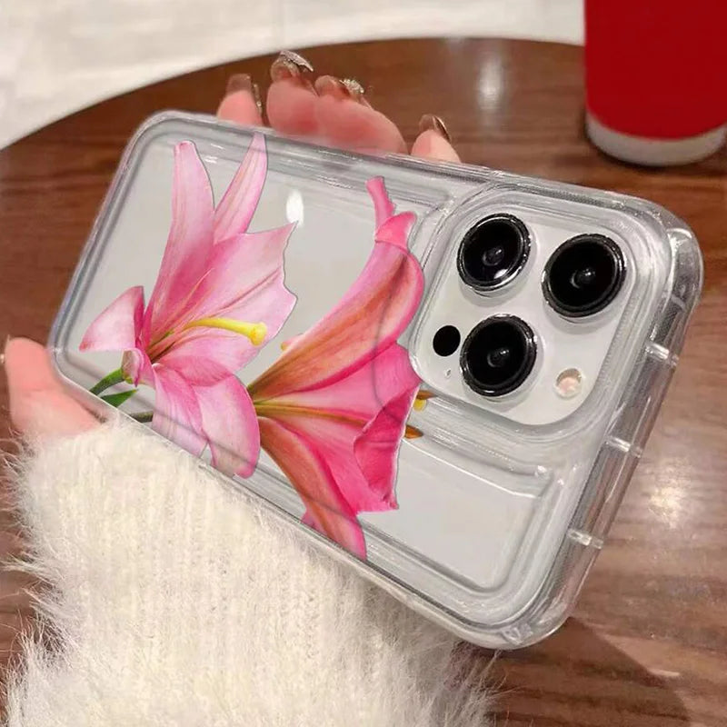 Cherry Flower Print Clear Case For iPhone 17 Air 16 15 14 13 Pro Max 11 12 Mini X XR XS 7 8 Plus SE2 Stylish Shockproof Cover