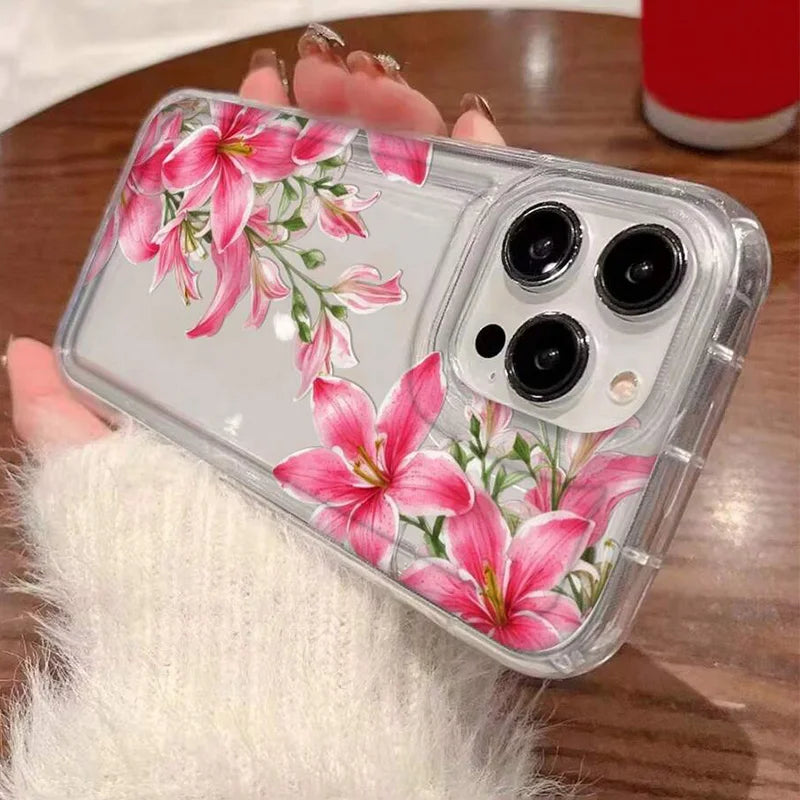 Cherry Flower Print Clear Case For iPhone 17 Air 16 15 14 13 Pro Max 11 12 Mini X XR XS 7 8 Plus SE2 Stylish Shockproof Cover