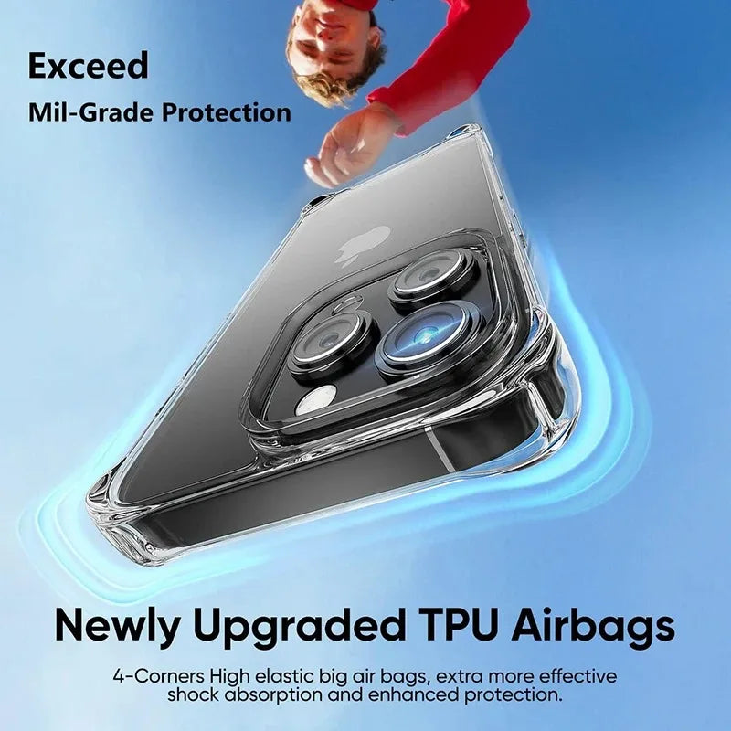 Air-Bag Shockproof Silicone Transparant Case For iPhone 17 16 15 Plus 11 12 13 14 Pro Max Mini X Xs XR 7 8 Plus Clear Back Cover