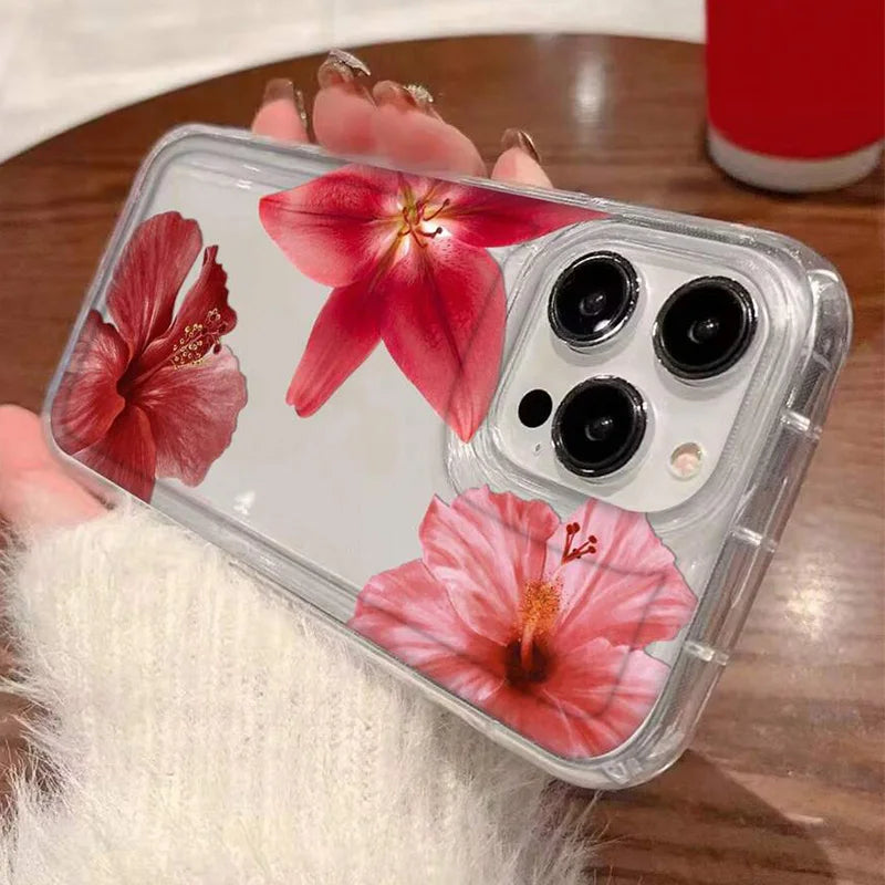 Cherry Flower Print Clear Case For iPhone 17 Air 16 15 14 13 Pro Max 11 12 Mini X XR XS 7 8 Plus SE2 Stylish Shockproof Cover