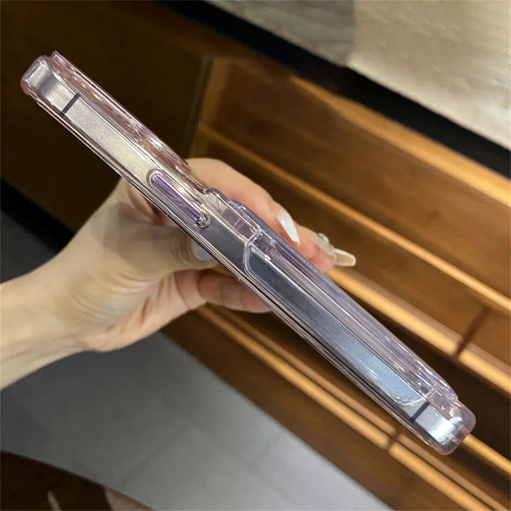 Transparent Card Slot Bag Holder Phone Case For iPhone 15 14 13 11 12 16 17 Pro Max Shockproof Protection Hard Acrylic Cover