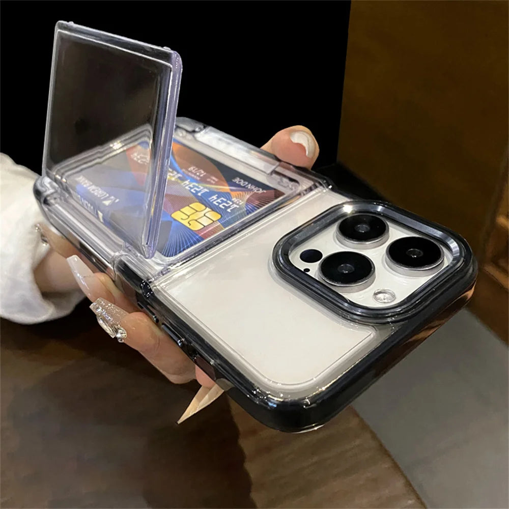 Transparent Card Slot Bag Holder Phone Case For iPhone 15 14 13 11 12 16 17 Pro Max Shockproof Protection Hard Acrylic Cover