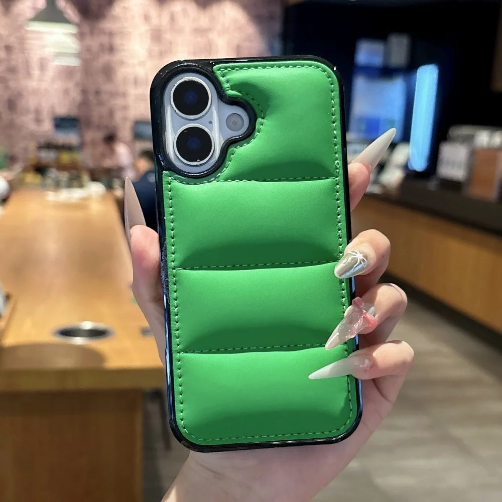 Luxury Down Jacket Silicone Phone Case For iPhone 17 Air 16 15 Plus 14 13 12 Pro Max 17ProMax Winter Colorful Soft Puffer Cover