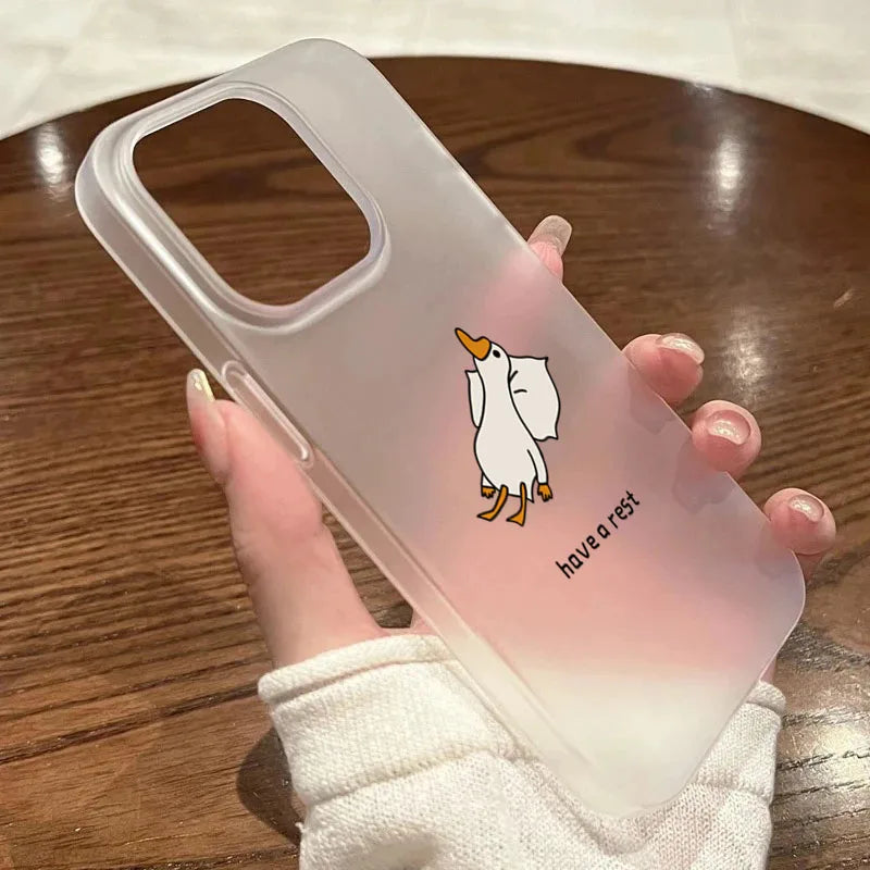 Super Cute Duck Quack Matte Translucent Phone Case For iPhone 17 16 15 14 13 12 11 Pro Air 16E X XR XSMax 7 8 Plus SE Mini Cover