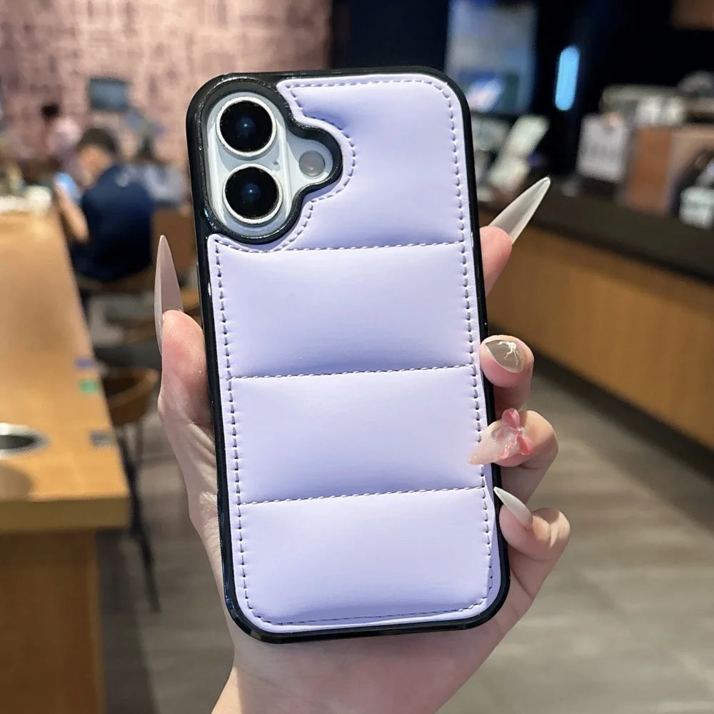 Luxury Down Jacket Silicone Phone Case For iPhone 17 Air 16 15 Plus 14 13 12 Pro Max 17ProMax Winter Colorful Soft Puffer Cover