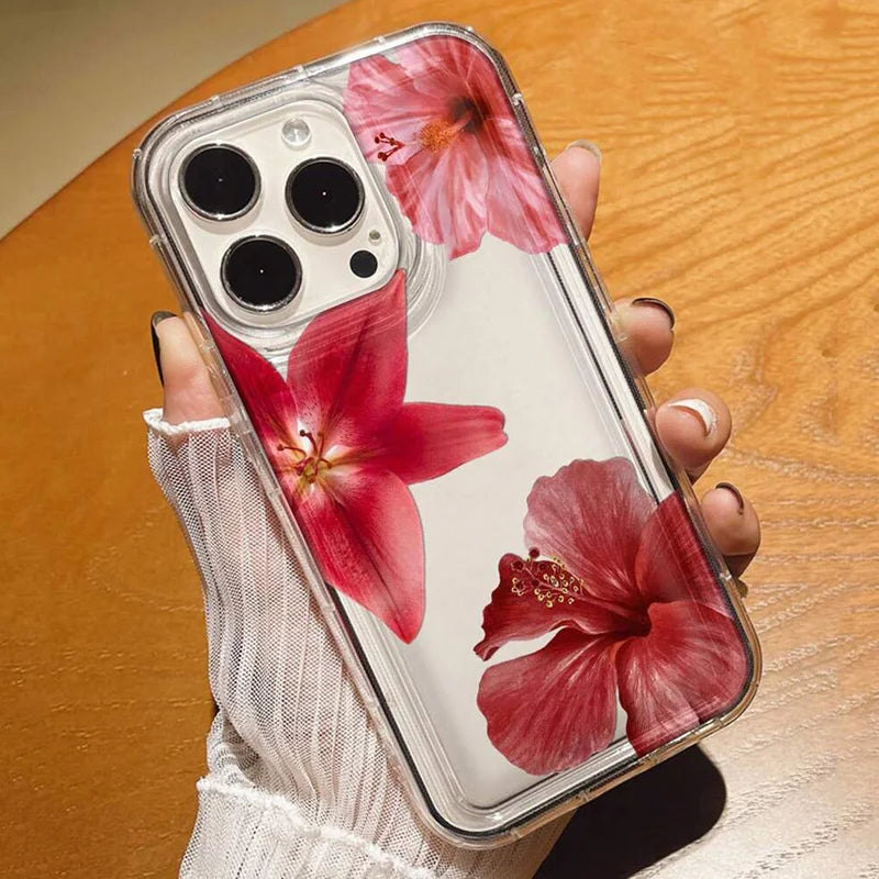 Cherry Flower Print Clear Case For iPhone 17 Air 16 15 14 13 Pro Max 11 12 Mini X XR XS 7 8 Plus SE2 Stylish Shockproof Cover