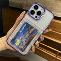 Transparent Card Slot Bag Holder Phone Case For iPhone 15 14 13 11 12 16 17 Pro Max Shockproof Protection Hard Acrylic Cover