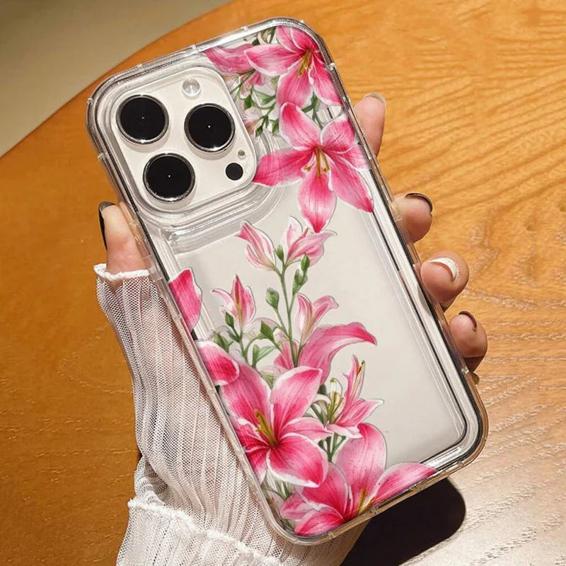 Cherry Flower Print Clear Case For iPhone 17 Air 16 15 14 13 Pro Max 11 12 Mini X XR XS 7 8 Plus SE2 Stylish Shockproof Cover