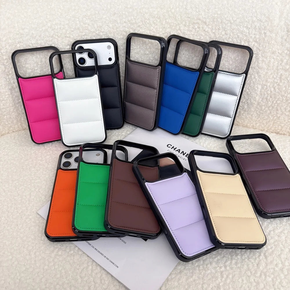 Luxury Down Jacket Silicone Phone Case For iPhone 17 Air 16 15 Plus 14 13 12 Pro Max 17ProMax Winter Colorful Soft Puffer Cover