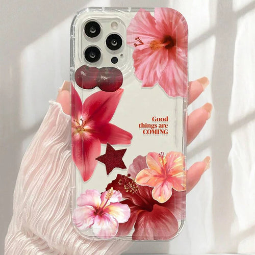 Cherry Flower Print Clear Case For iPhone 17 Air 16 15 14 13 Pro Max 11 12 Mini X XR XS 7 8 Plus SE2 Stylish Shockproof Cover