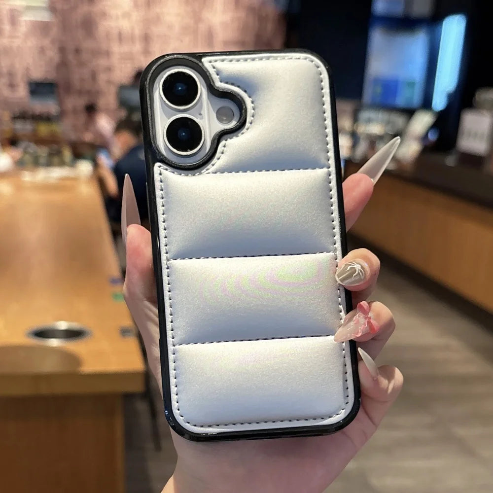 Luxury Down Jacket Silicone Phone Case For iPhone 17 Air 16 15 Plus 14 13 12 Pro Max 17ProMax Winter Colorful Soft Puffer Cover